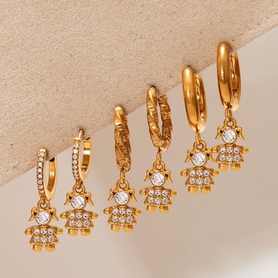 1 Pair Cute Monkey Stainless Steel Gold Color Zircon Women's Drop Earrings h5 Picture5