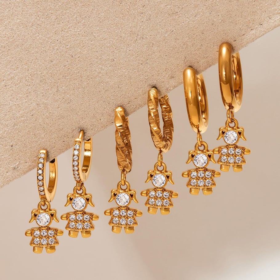 1 Pair Cute Monkey Stainless Steel Gold Color Zircon Women's Drop Earrings Picture5