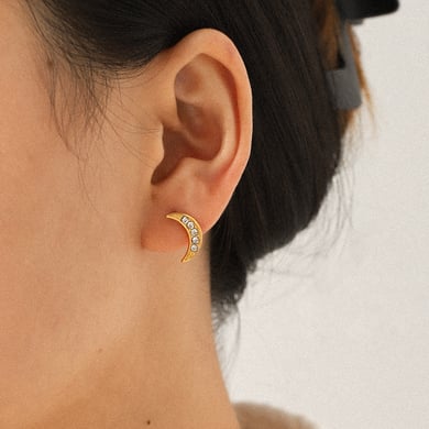 1 set di orecchini da donna di lusso in acciaio inossidabile con stella e luna color oro e zirconi h5 Immagine3