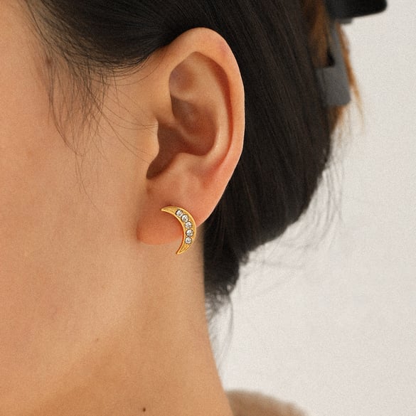1 ensemble de boucles d&#39;oreilles luxueuses en acier inoxydable avec étoile et lune et zircone couleur or pour femme