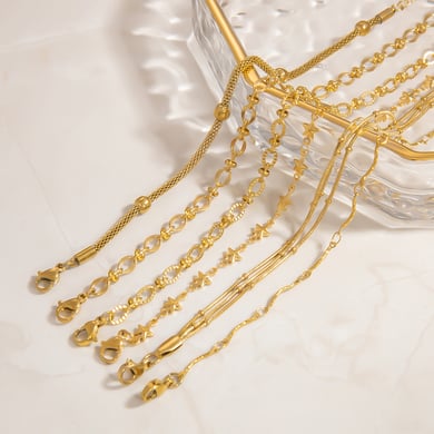 Pulsera de cadena simple de acero inoxidable color dorado para mujer, 1 pieza h5 Imagen4