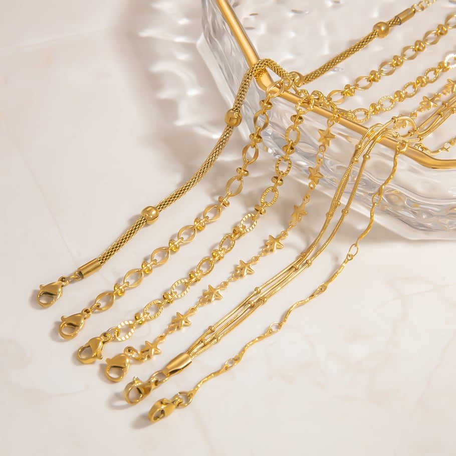 Pulsera de cadena simple de acero inoxidable color dorado para mujer, 1 pieza Imagen4