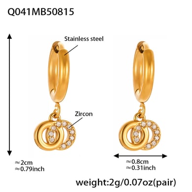 1 Pair Chic Droplet Stainless Steel Gold Color Zircon Women's Drop Earrings h5 