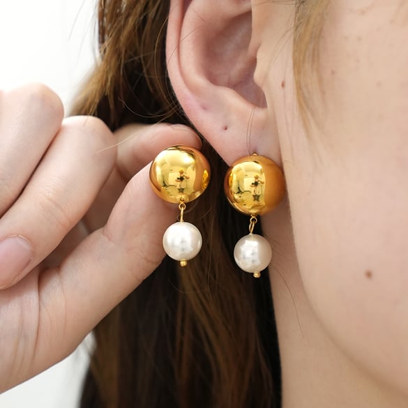 1 Pair Retro Patchwork Stainless Steel  Gold Color Women's Stud Earrings 2