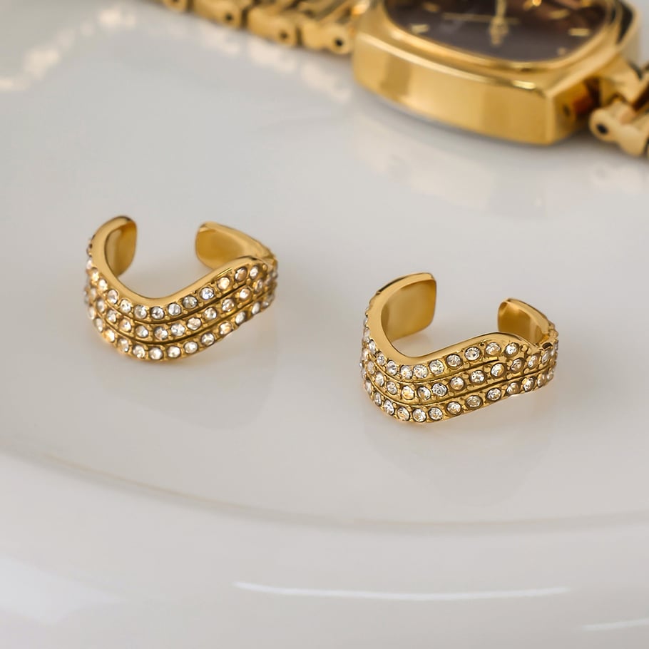 1 Pair Intricate Series Classic Curve Stainless Steel Gold Color Women's Ear Cuffs h5Picture5