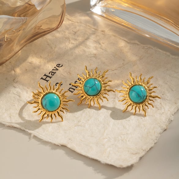1 Piece Retro Sun Calaite Stainless Steel Gold Color Women's Jewelry Sets 2