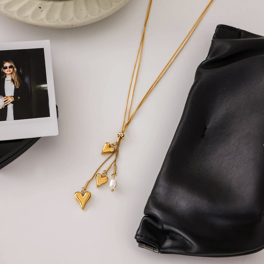 1 Piece Exquisite Heart Tassel Stainless Steel Gold Color Women's Pendant Necklaces Picture6