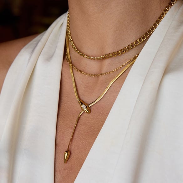 1 Stück Shinning Snake Edelstahl Gold Farbe Damen Anhänger Halsketten 2