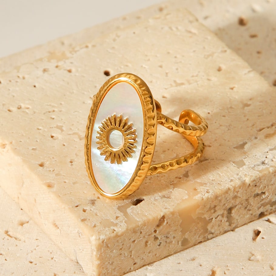 1 Piece Sun Shape Stainless Steel Gold Color Shell Statement Ring h5Picture4