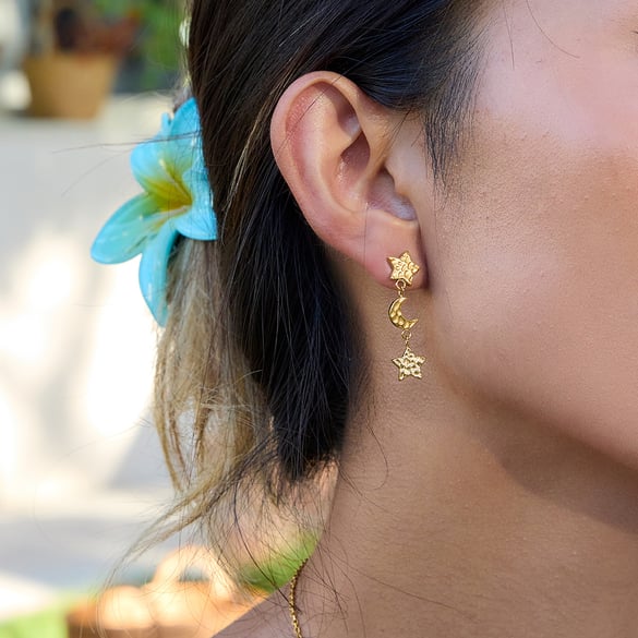 1 Pair Classic Star&Moon Stainless Steel Gold Color Women's Drop Earrings 2