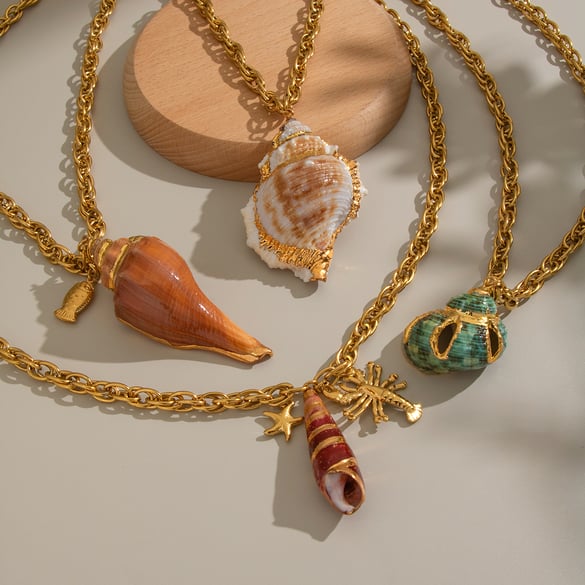 Collier pendentif en acier inoxydable avec coquillage naturel, 1 pièce 2