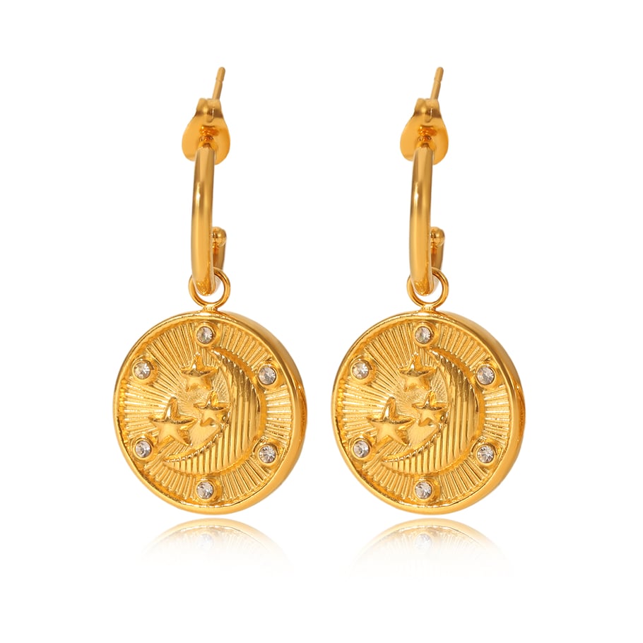1 Pair Daily Cross Stainless Steel   Gold Color  Zircon Women's Drop Earrings 