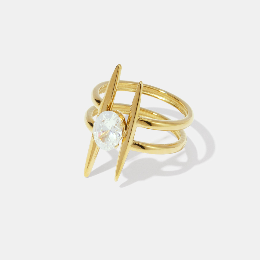 1 Piece Irregular Shape Zircon Stainless Steel  Gold Color Gemstone Ring Picture2