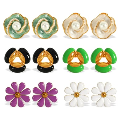 1 Pair Retro Enamel Flower Stainless Steel Stud Earrings h5 Picture4