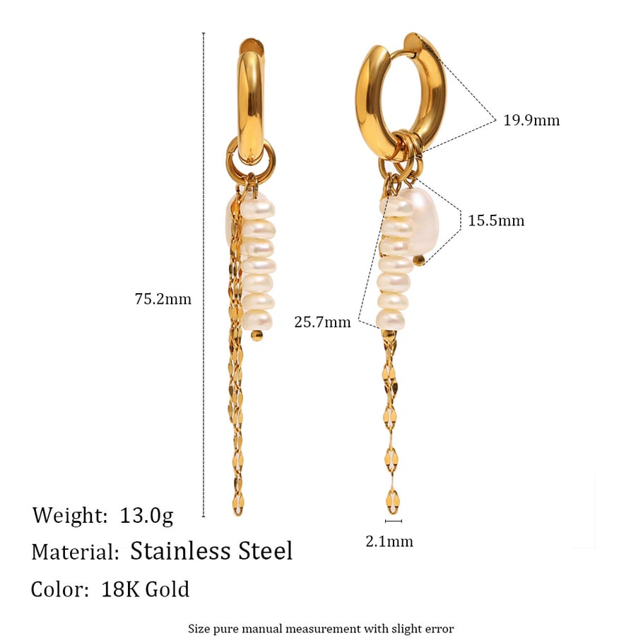 1 paio di eleganti orecchini pendenti da donna in acciaio inossidabile color oro con perle e nappe Immagine2