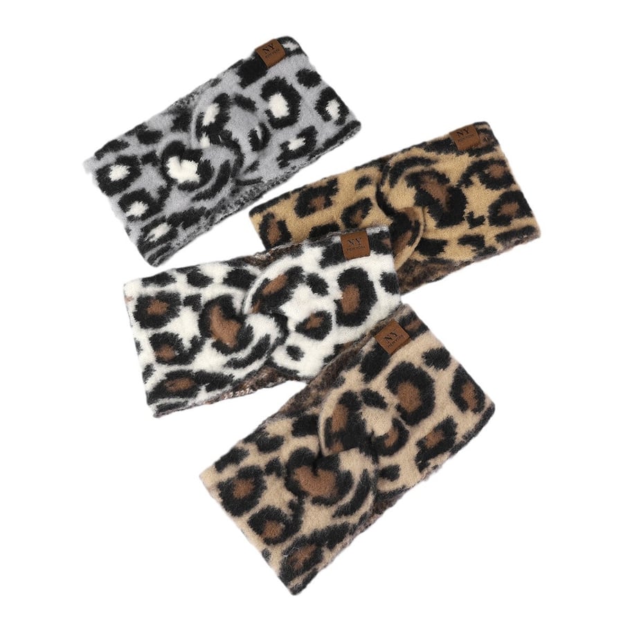 1 pezzo di fasce per capelli da donna con tesa larga, lavorate a maglia con stampa leopardata e stile a croce Immagine2