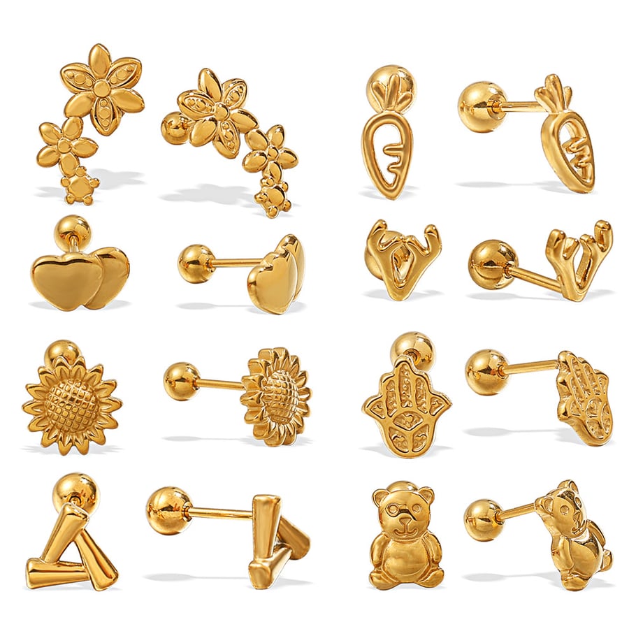 1 Pair Stainless Steel Gold Color Stud Earrings h5Picture4