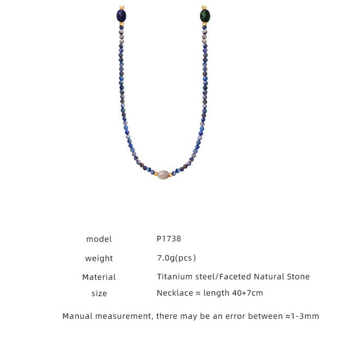 1 pezzo elegante collana di perline in acciaio inossidabile color oro con pietra naturale da donna Immagine2