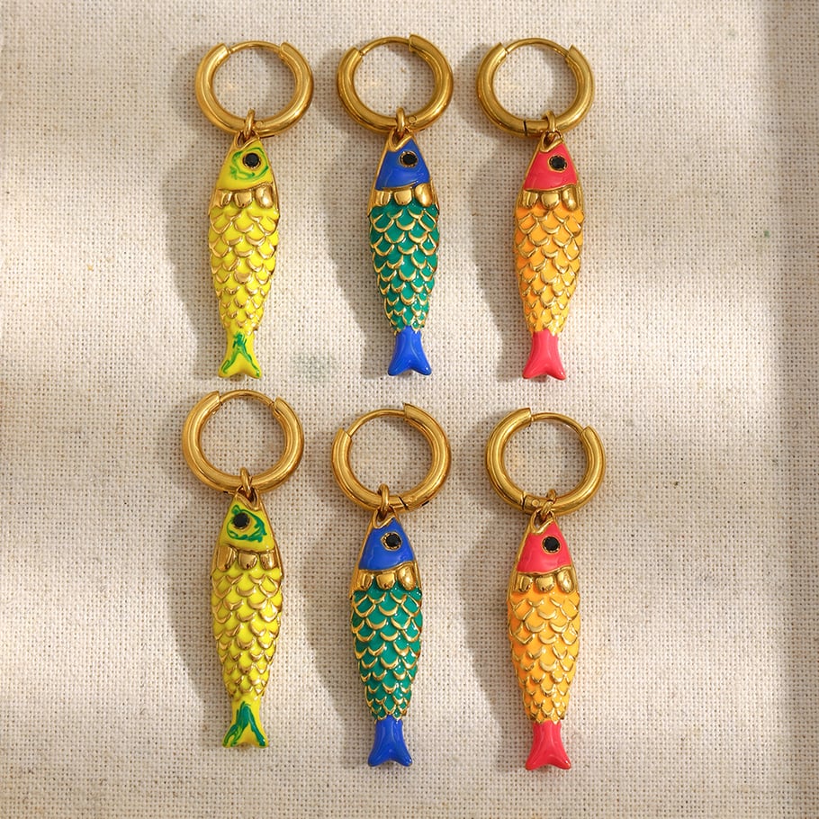 1 Pair Vivid Fish Stainless Steel Gold Color Women's Drop Earrings Picture7