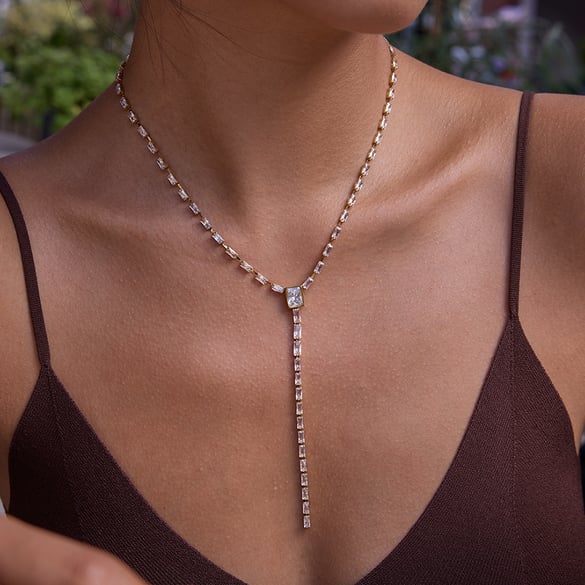 1 Piece Exquisite Rectangle Stainless Steel Gold Color Zircon Women's Pendant Necklaces