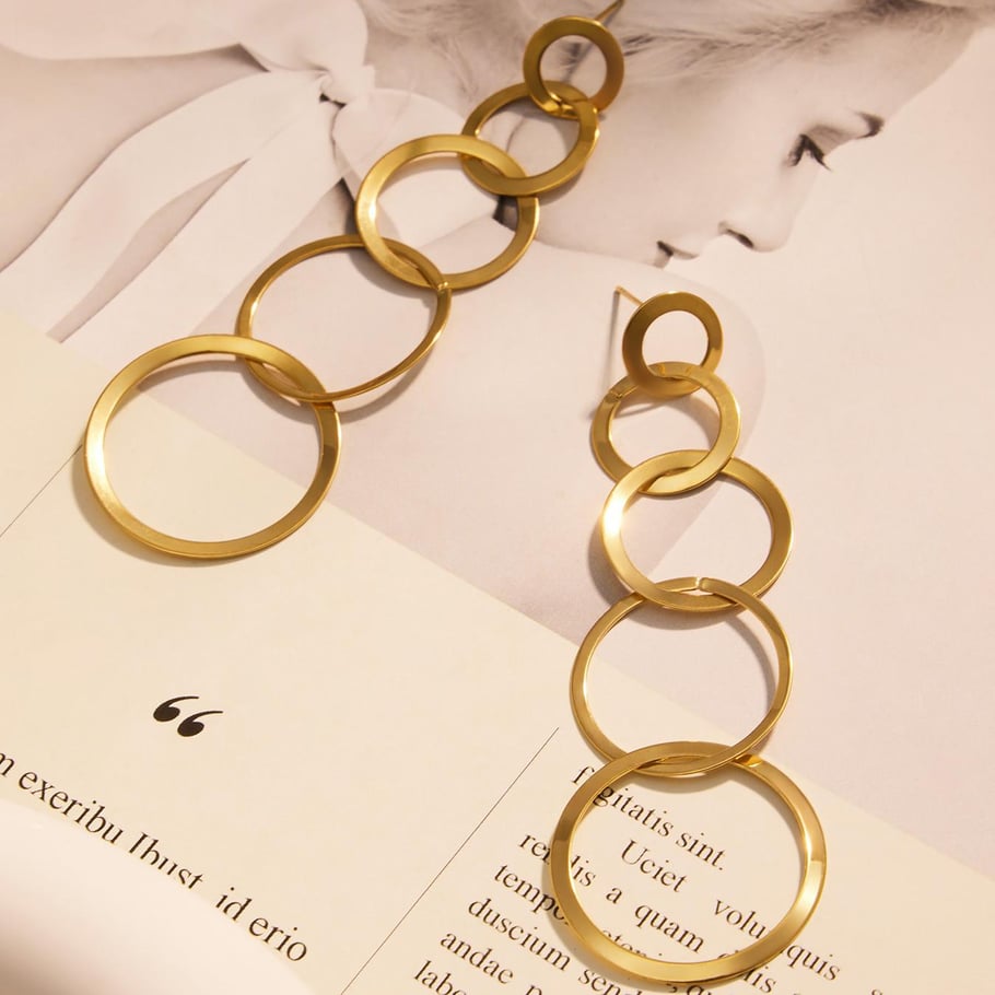 Casual Circle Stainless Steel Gold Color Women's Jewelry Sets Picture6