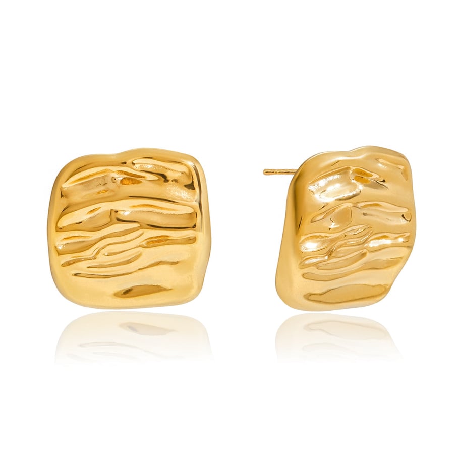 1 paio di orecchini a bottone da donna in acciaio inossidabile color oro con delicate strisce ondulate 