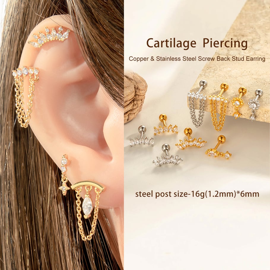 1 Adet Çiçek Bakır Altın Rengi Zirkonyum Piercing Küpe Resim4