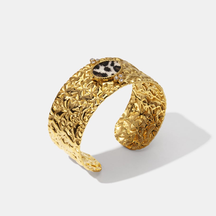 1 Piece Classic Series Retro Leopard Print Hammer Pattern Stainless Steel  Women's Cuff Bracelets Picture2