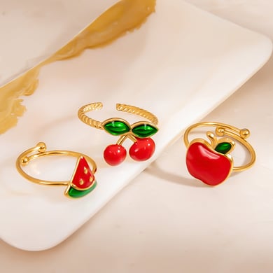 Anillos llamativos de acero inoxidable con forma de fruta, sencillos e informales, para mujer, 1 pieza h5 Imagen4