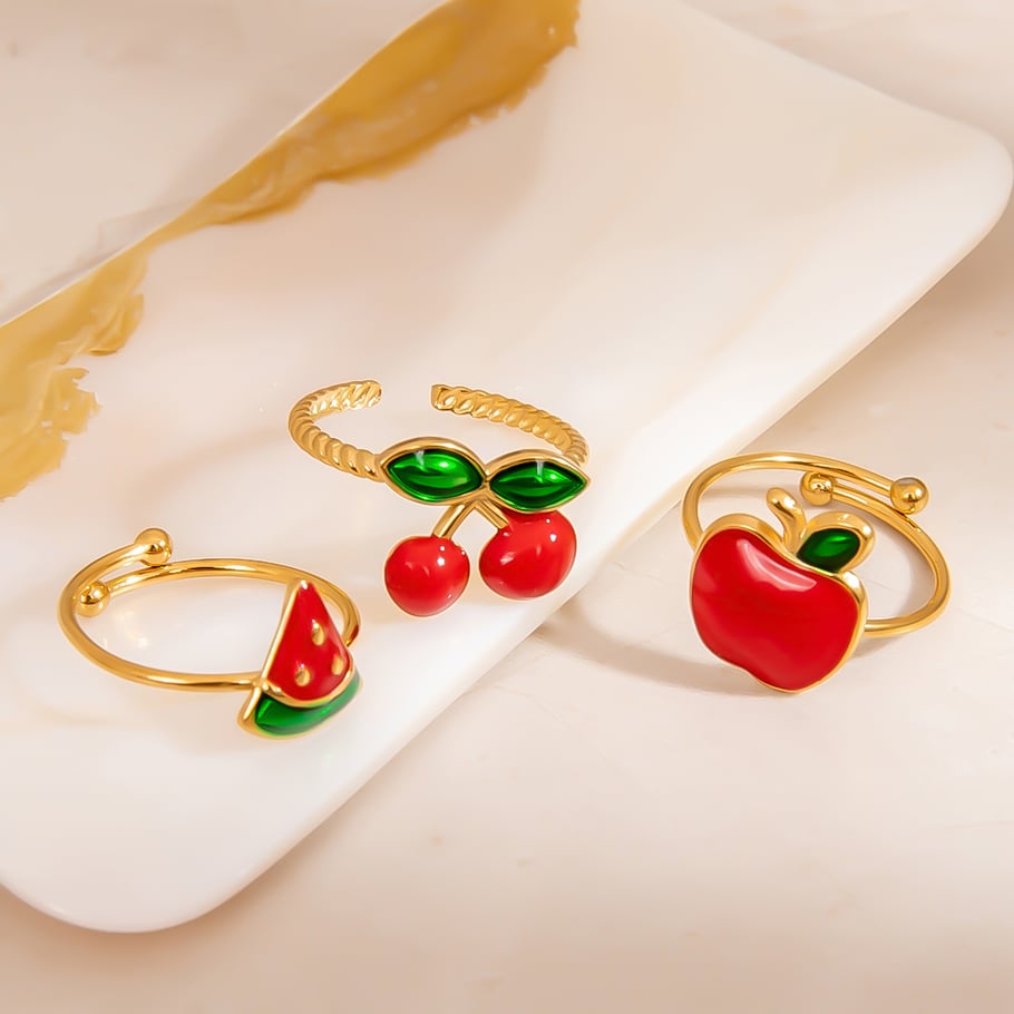 Anillos llamativos de acero inoxidable con forma de fruta, sencillos e informales, para mujer, 1 pieza Imagen4