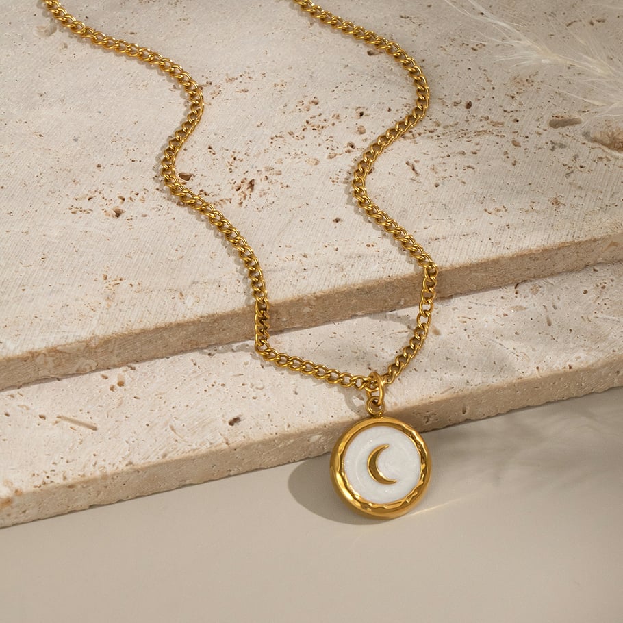 Classic Series Elegant Moon Stainless Steel Gold Color Necklac Set Picture4