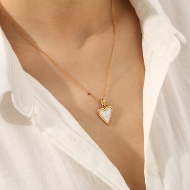 Collier avec pendentif classique en forme de cœur et coquillage en acier inoxydable doré pour femme, 1 pièce h5 Image5