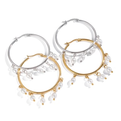 1 Pair Casual Tassel Circle Stainless Steel Gold Color Women's Hoop Earrings h5 Picture5
