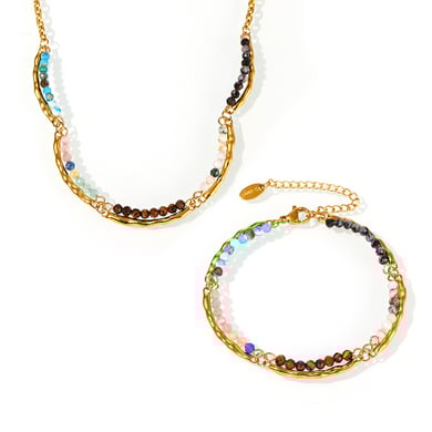 Unregelmäßige Form Edelstahl Gold Farbe Naturstein Damen Schmuck Sets h5 Bild8