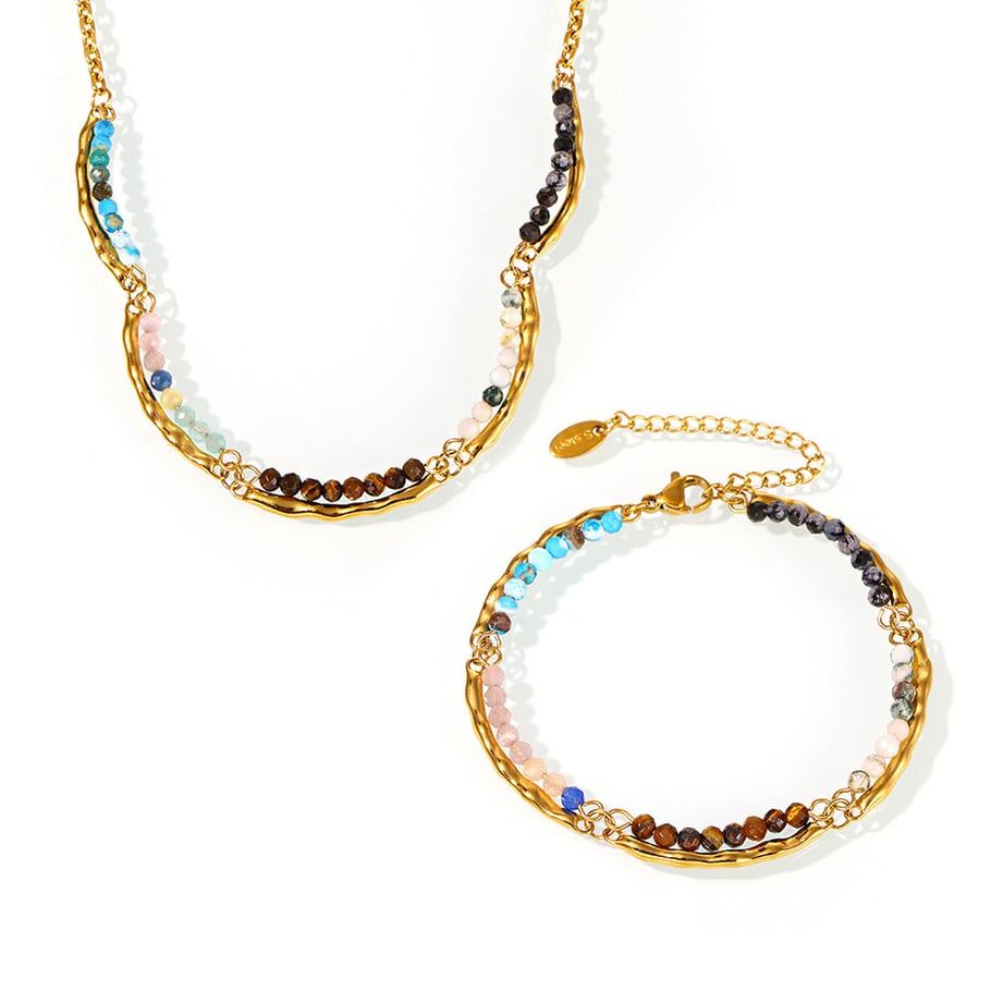 Unregelmäßige Form Edelstahl Gold Farbe Naturstein Damen Schmuck Sets Bild8