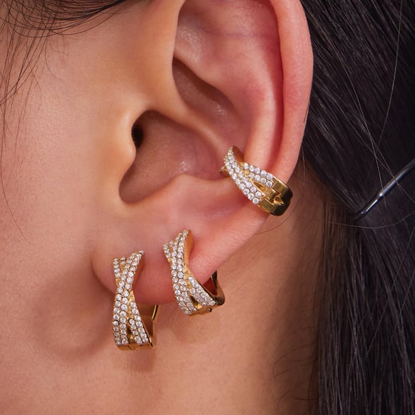 1 paire de boucles d&#39;oreilles créoles luxueuses en acier inoxydable couleur or et zircon pour femme 2
