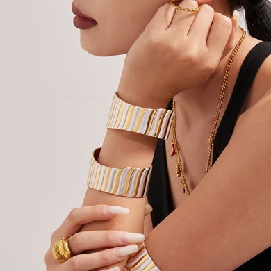 1 Piece Simple Strip Stainless Steel Gold Color Women's Cuff Bracelets h5 Picture6