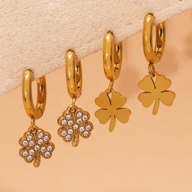 1 Pair Elegant Clover Stainless Steel Gold Color Zircon Women's Drop Earrings h5 Picture3