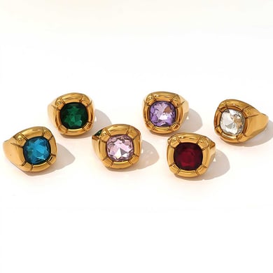 Anello da donna in acciaio inossidabile vintage di lusso, 1 pezzo, color oro, con pietre preziose h5 Immagine4