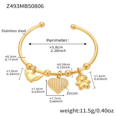 1 Piece Sophisticated Heart Stainless Steel Gold Color Zircon Women's Cuff Bracelets h5 Picture2