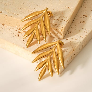 1 Pair Simple Leaf Stainless Steel  Gold Color  Women's Stud Earrings h5 Picture4