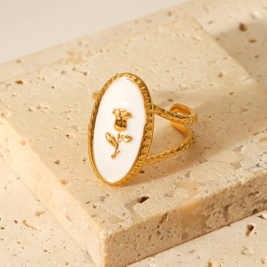 1 Piece Rose Shape Stainless Steel Gold Color Statement Ring Picture5