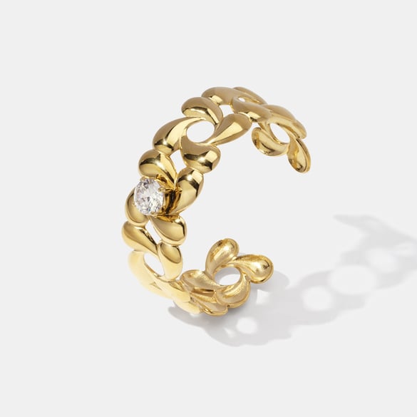 1 Piece Flower Stainless Steel  Gold Color  Zircon Cuff Bracelet