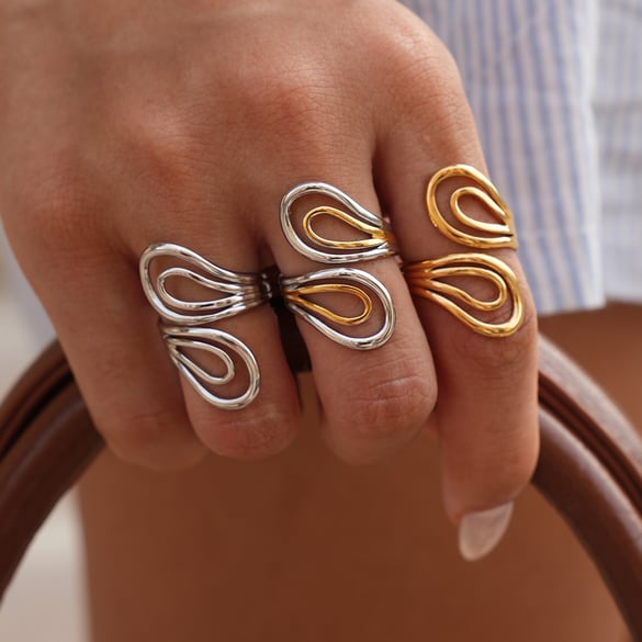 1 Piece Simple Series Retro Circle Stainless Steel  Gold Color  Statement Rings 2