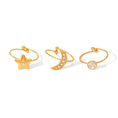 Luxe, gelaagde Star Moon-ringen van roestvrij staal met zirkonia voor dames h5 