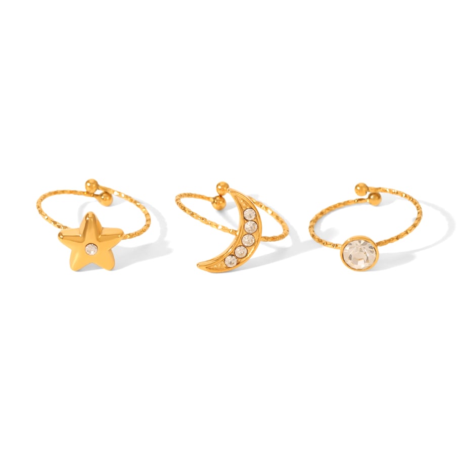 Luxe, gelaagde Star Moon-ringen van roestvrij staal met zirkonia voor dames 
