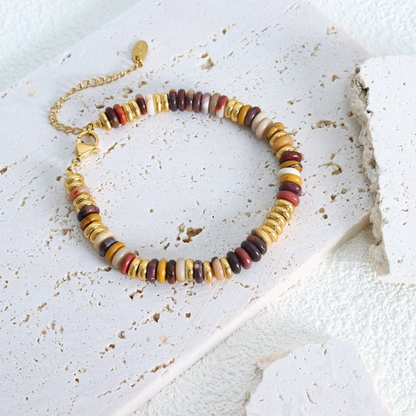Retro Perlen Edelstahl Gold Farbe Naturstein Damen Schmuck Sets