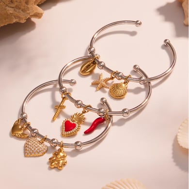 1 Piece Sophisticated Heart Stainless Steel Gold Color Zircon Women's Cuff Bracelets h5 Picture6