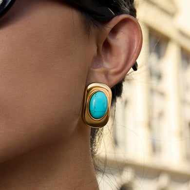 1 Pair Classic Rectangle Oval Calaite Stainless Steel Gold Color Women's Stud Earrings h5 Picture3