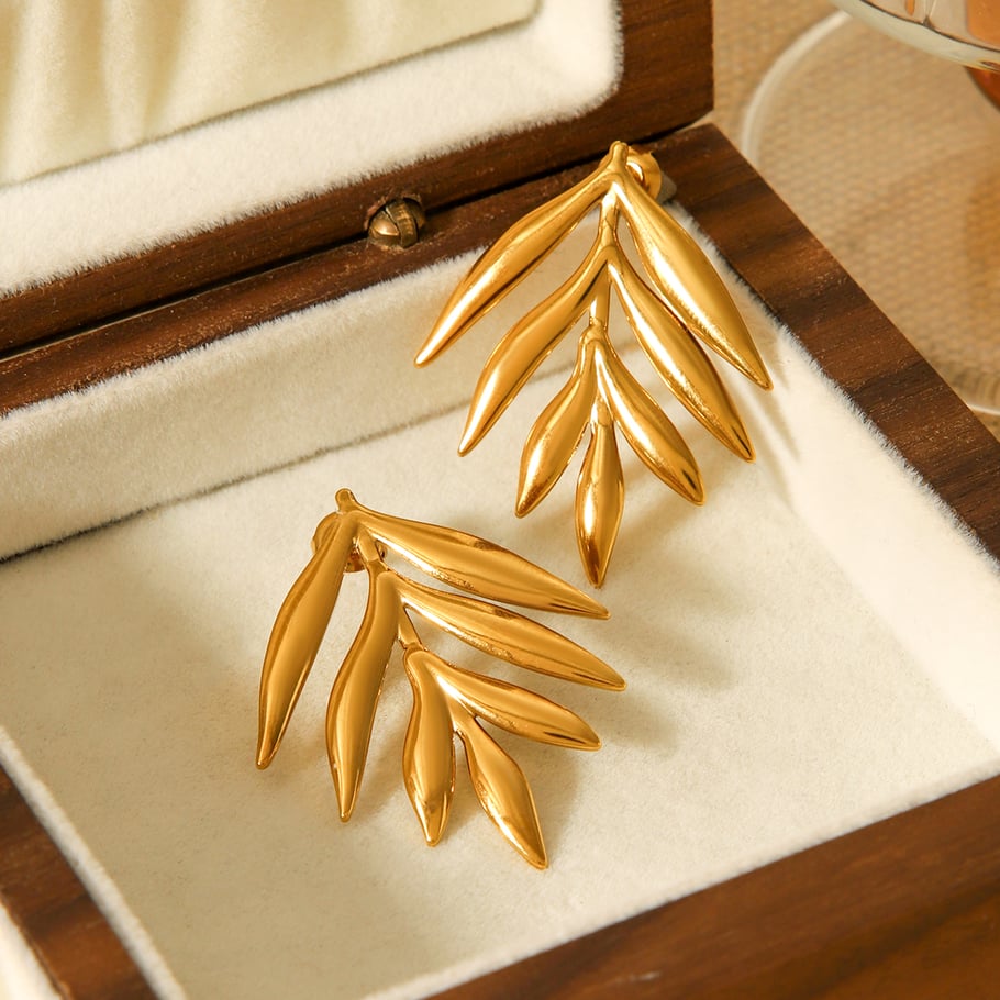 1 Pair Simple Leaf Stainless Steel  Gold Color  Women's Stud Earrings Picture6